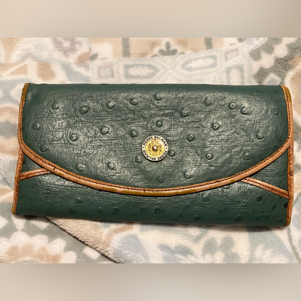 Pierre Balmain Green Ostrich Leather Vintage Wallet